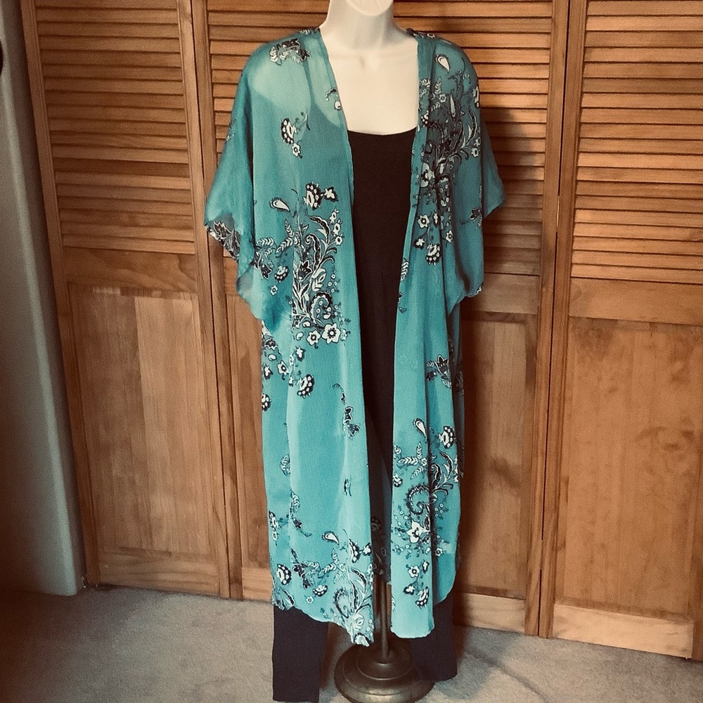 Dizzy Gal Long Sheer Top Cover-up kimono jacket L New